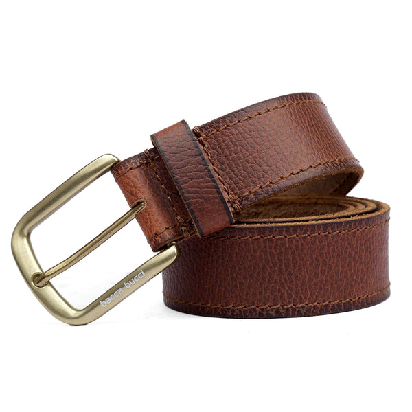 Bacca Bucci Genuine Leather one Row Stitch Jeans Belt 40 MM Wide 4 MM Thick for Casual wear-Bourbon Brown - Bacca Bucci