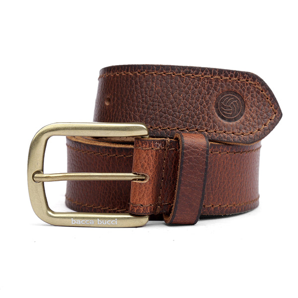 Bacca Bucci Genuine Leather one Row Stitch Jeans Belt 40 MM Wide 4 MM Thick for Casual wear-Bourbon Brown - Bacca Bucci